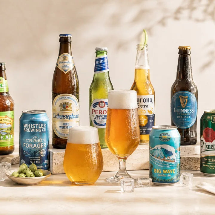 Beer bottles, cans and cold beer