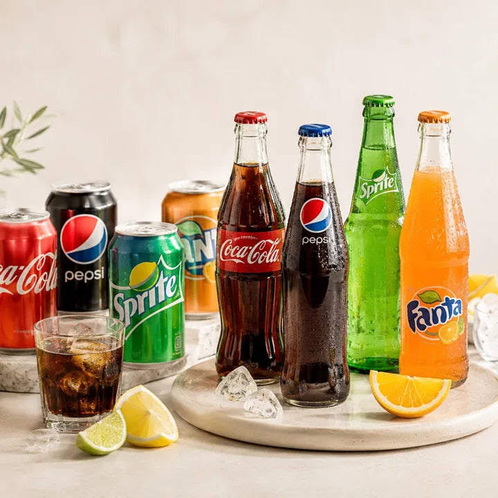 Cold Coca-Cola, Pepsi, Sprite and other soft drinks